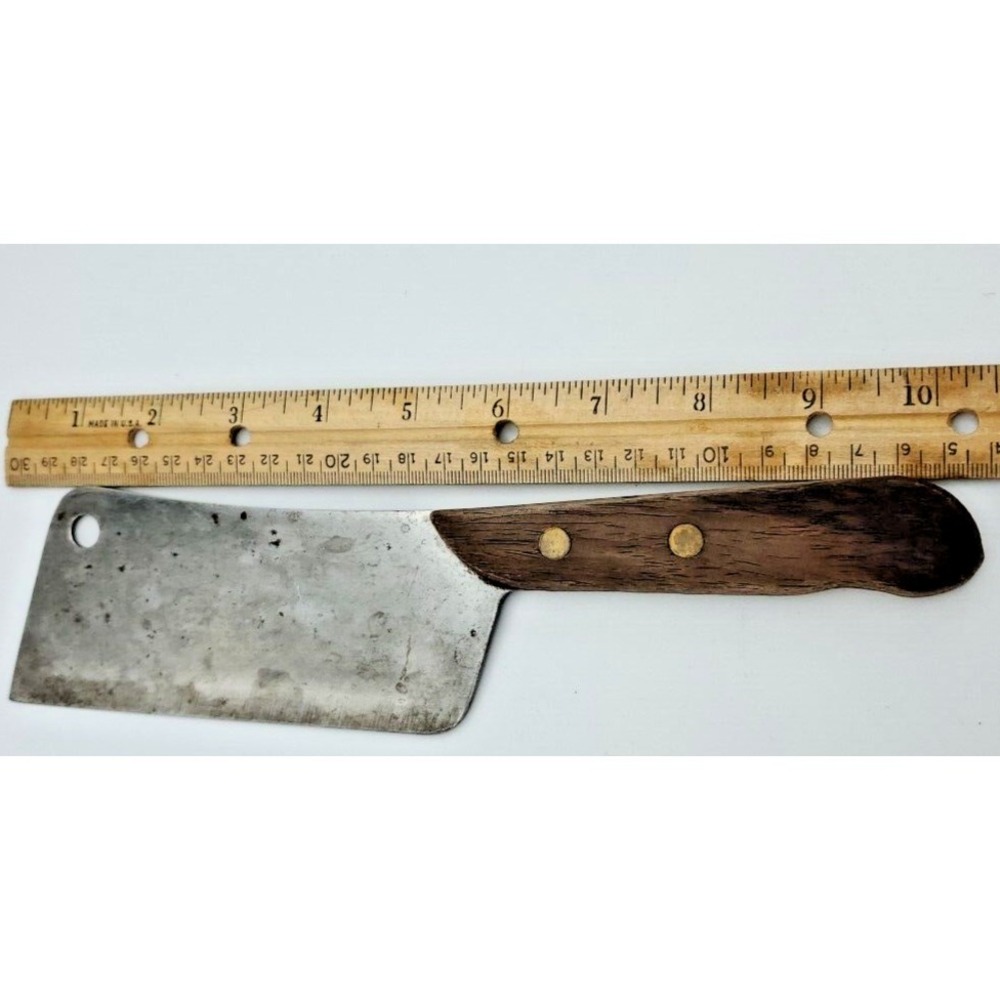10 inch Steel Cleaver Small Lightweight Blade Wood Handle Brass Pins Hang Knife